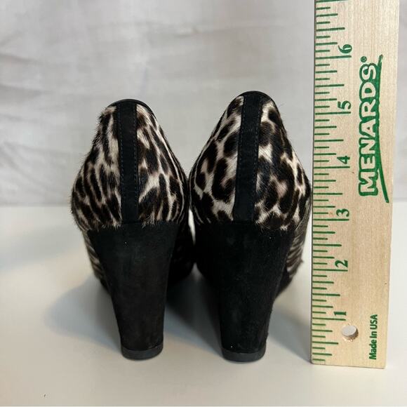 J Crew Wedge Heels Womens 8.5 Calf Hair Leopard Martina Slip On Shoes Italy - Picture 8 of 14